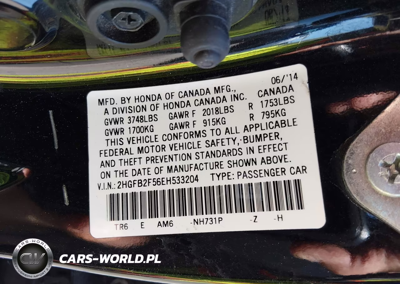 2014 Honda Civic Lx VIN:2HGFB2F56EH533204 - 9