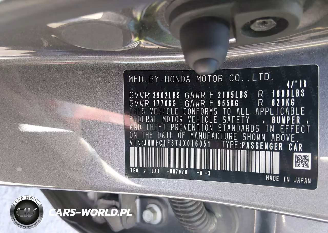 2018 Honda Civic Ex-T VIN:JHMFC1F37JX016051 - 9