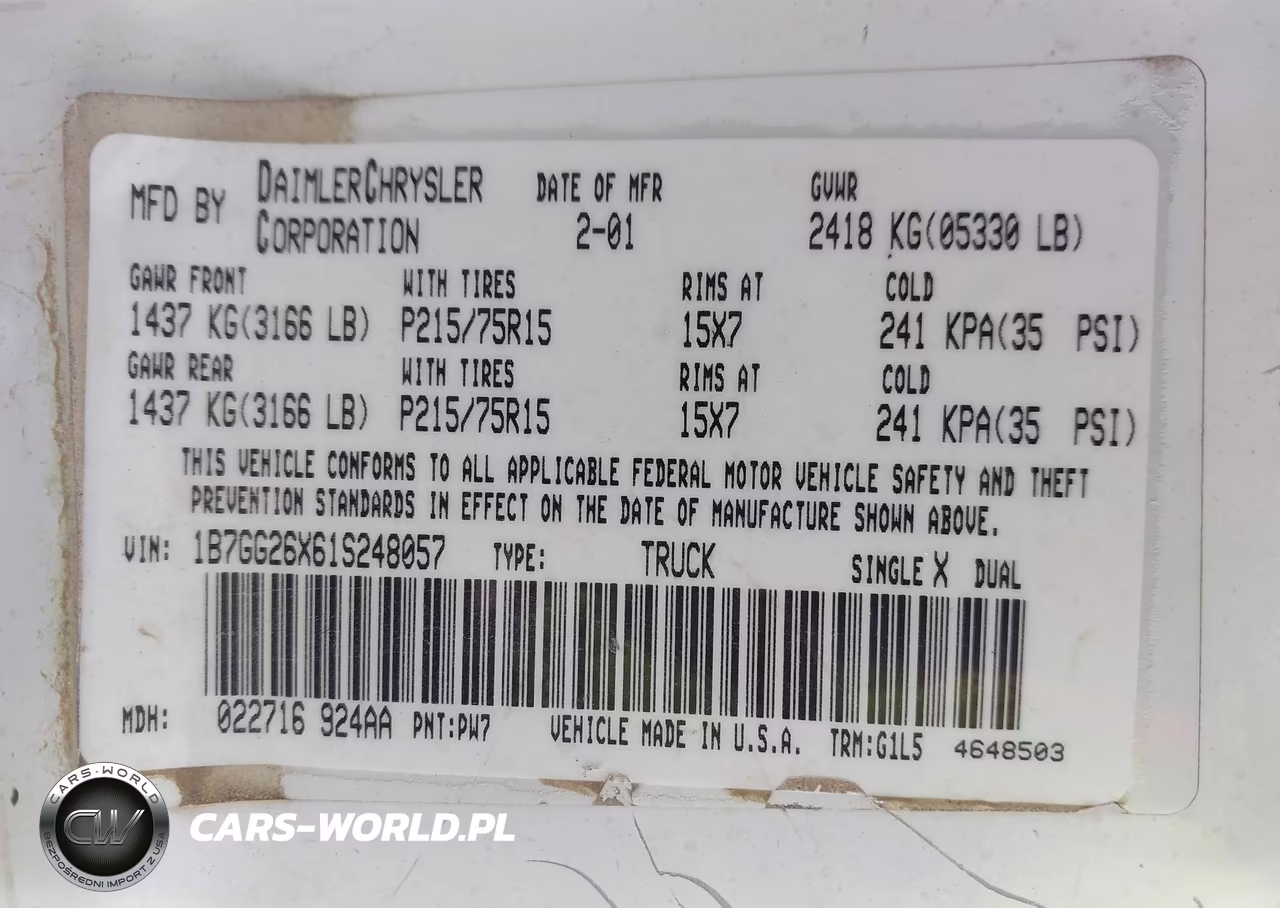 2001 Dodge Dakota Slt-Sport VIN:1B7GG26X61S248057 - 9