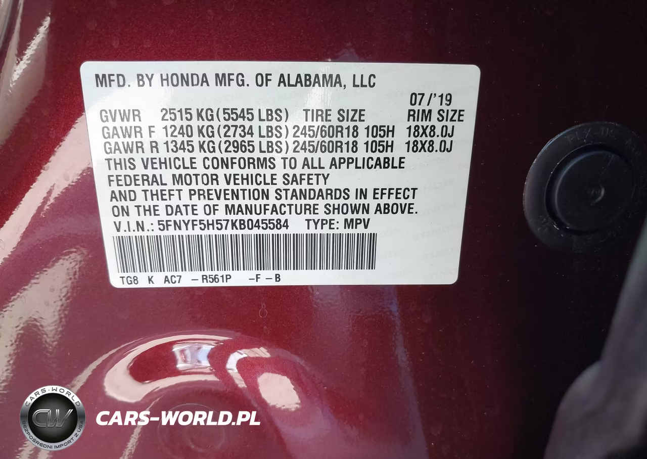2019 Honda Pilot Ex-L VIN:5FNYF5H57KB045584 - 9