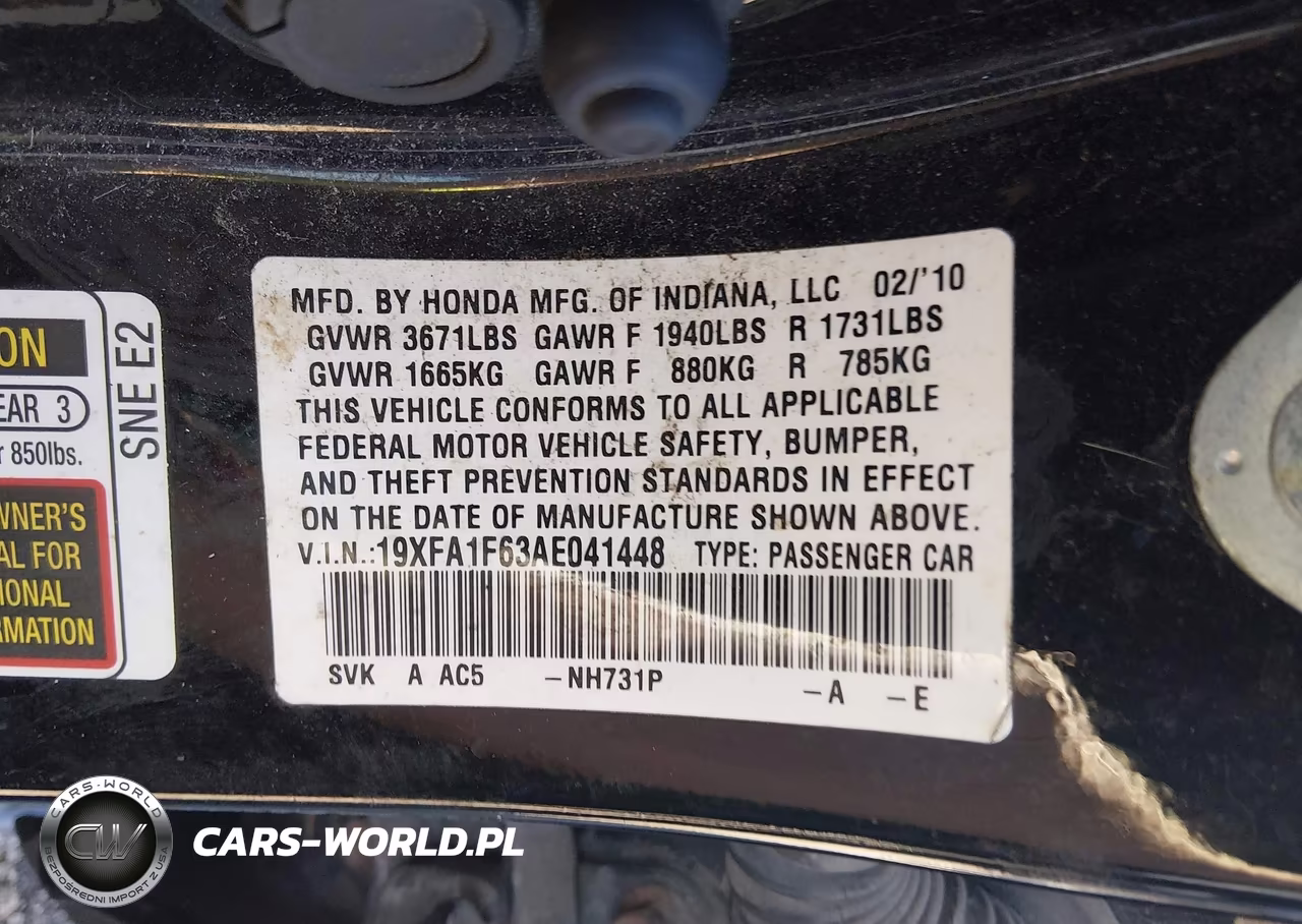 2010 Honda Civic Lx-S VIN:19XFA1F63AE041448 - 9