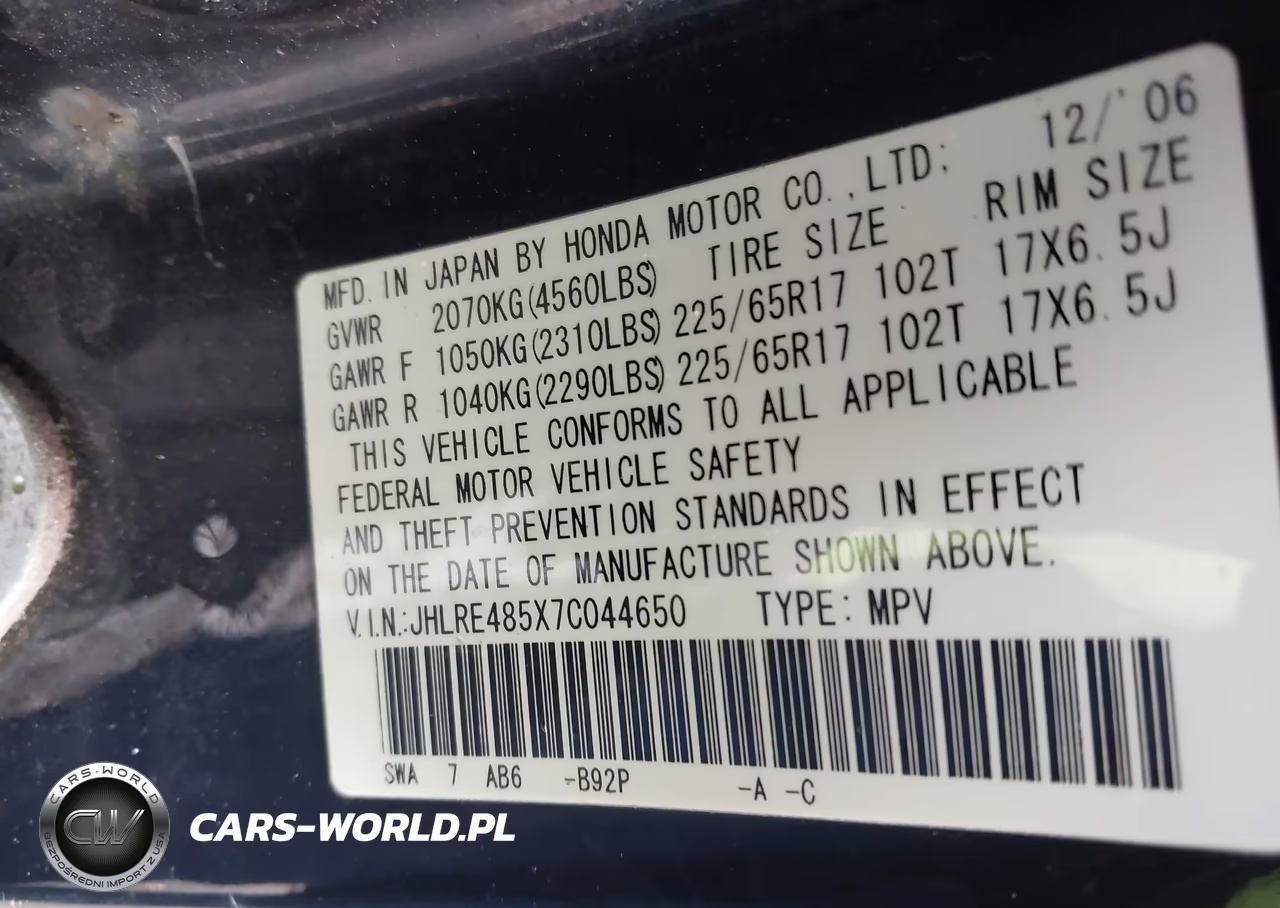 2007 Honda Cr-V Ex VIN:JHLRE485X7C044650 - 9
