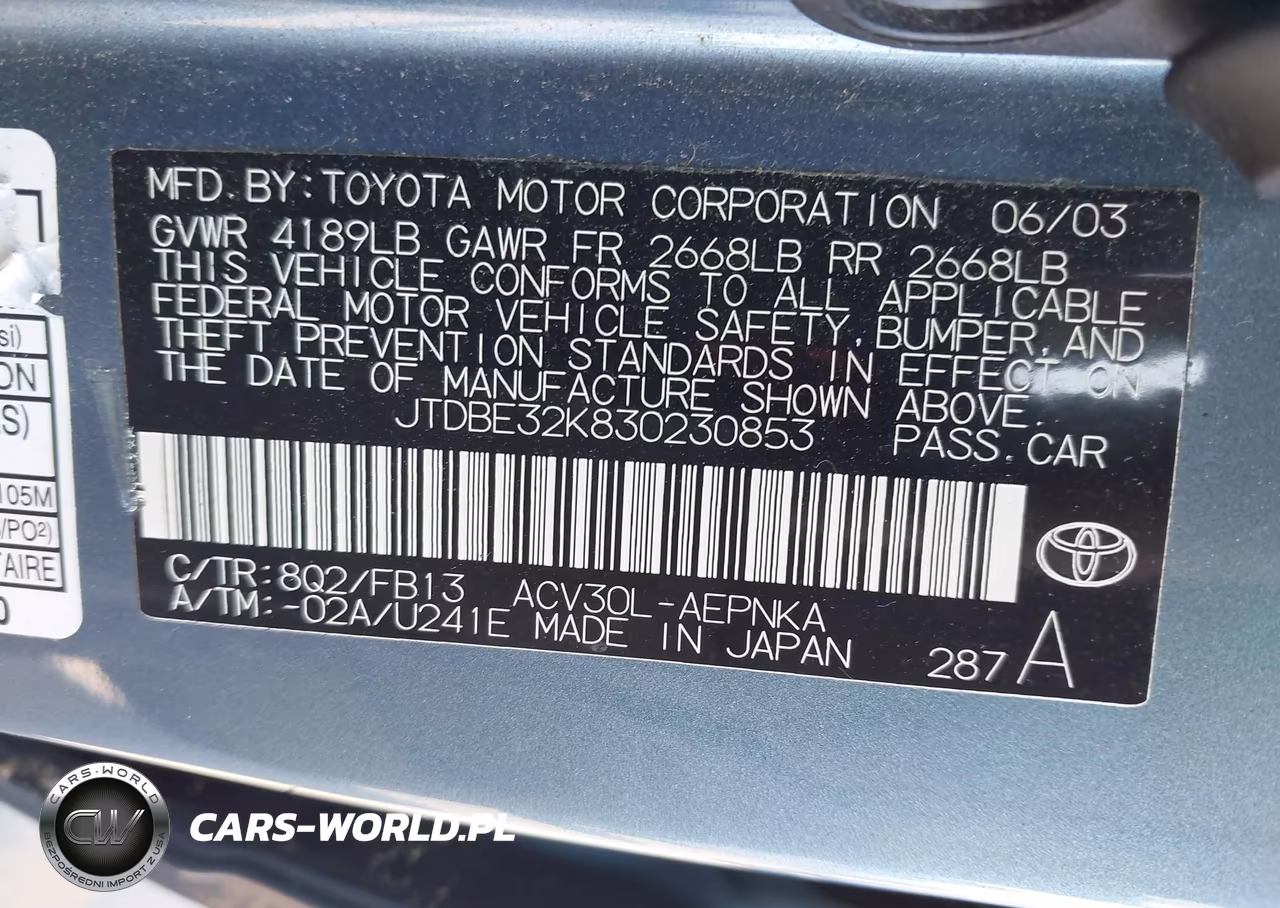 2003 Toyota Camry Le VIN:JTDBE32K830230853 - 9
