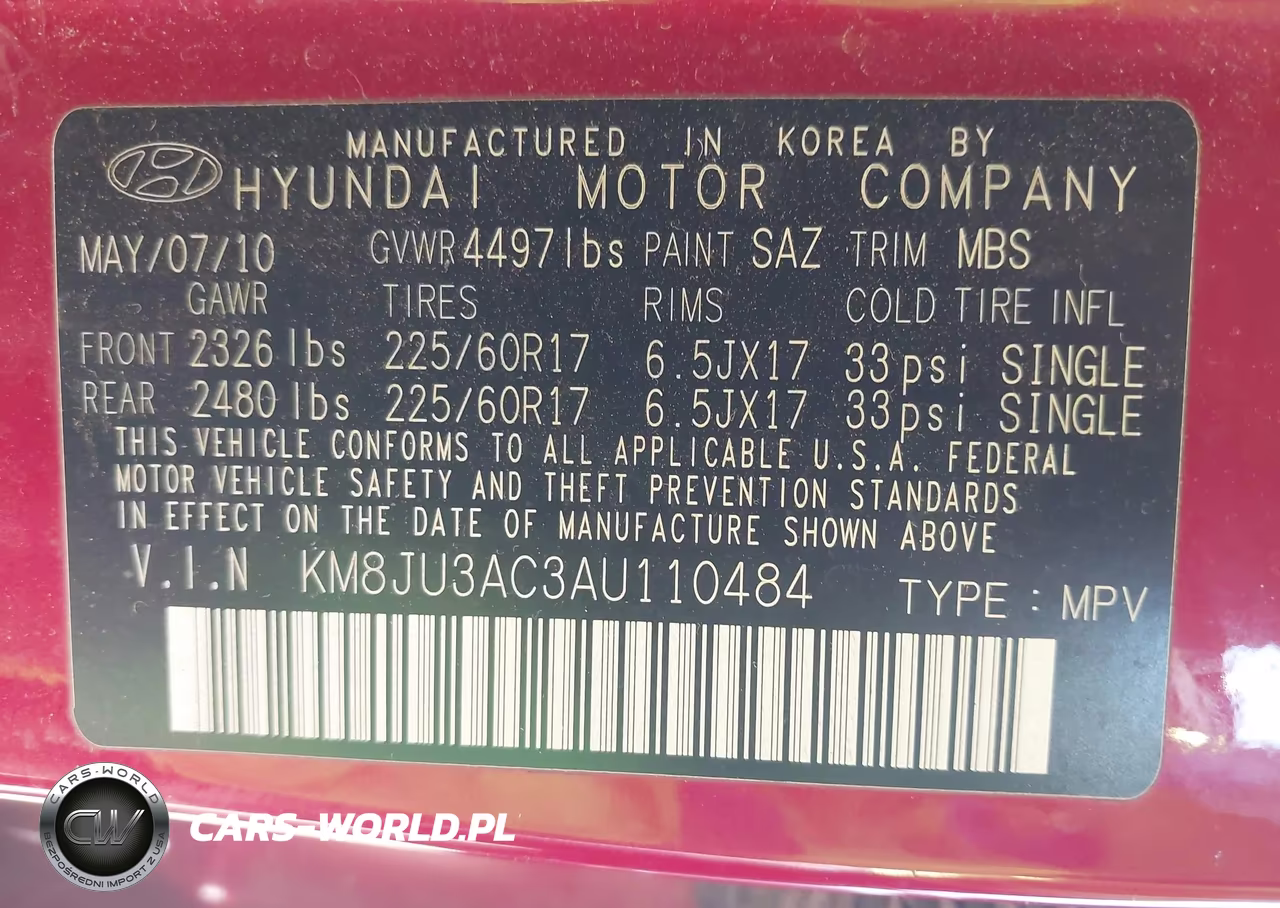 2010 Hyundai Tucson Gls VIN:KM8JU3AC3AU110484 - 9