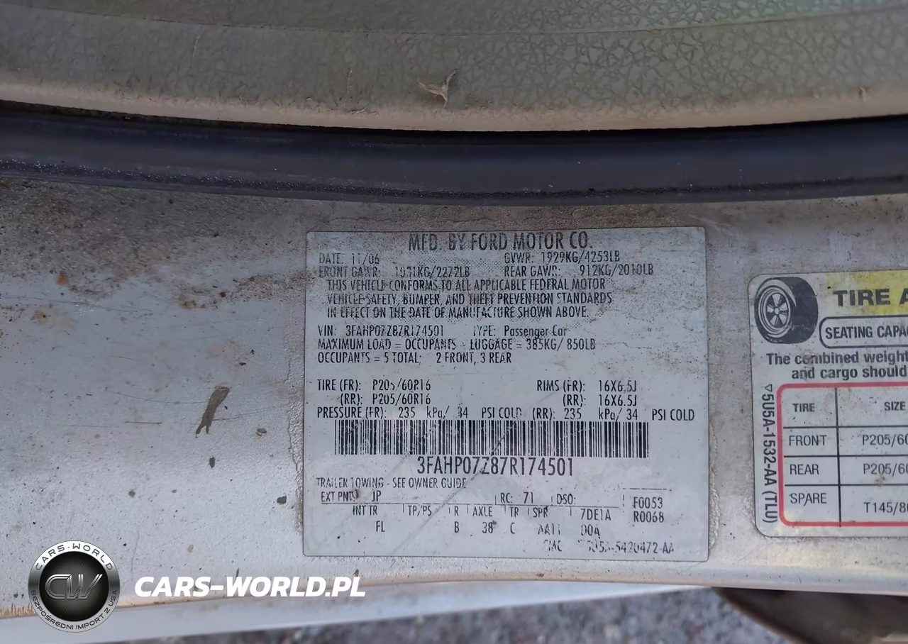 2007 Ford Fusion Se VIN:3FAHP07Z87R174501 - 9
