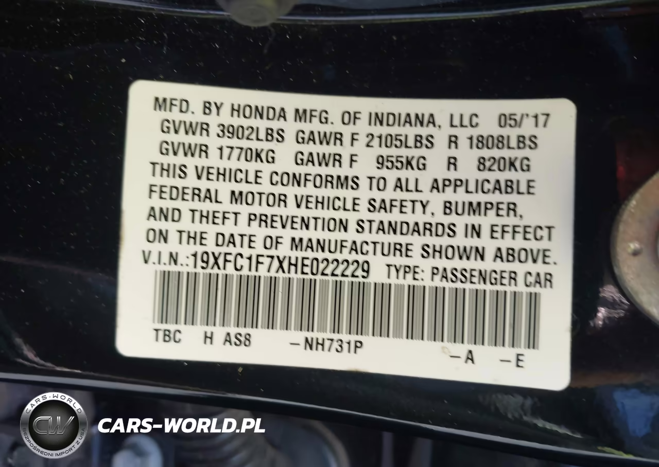2017 Honda Civic Ex-L VIN:19XFC1F7XHE022229 - 9