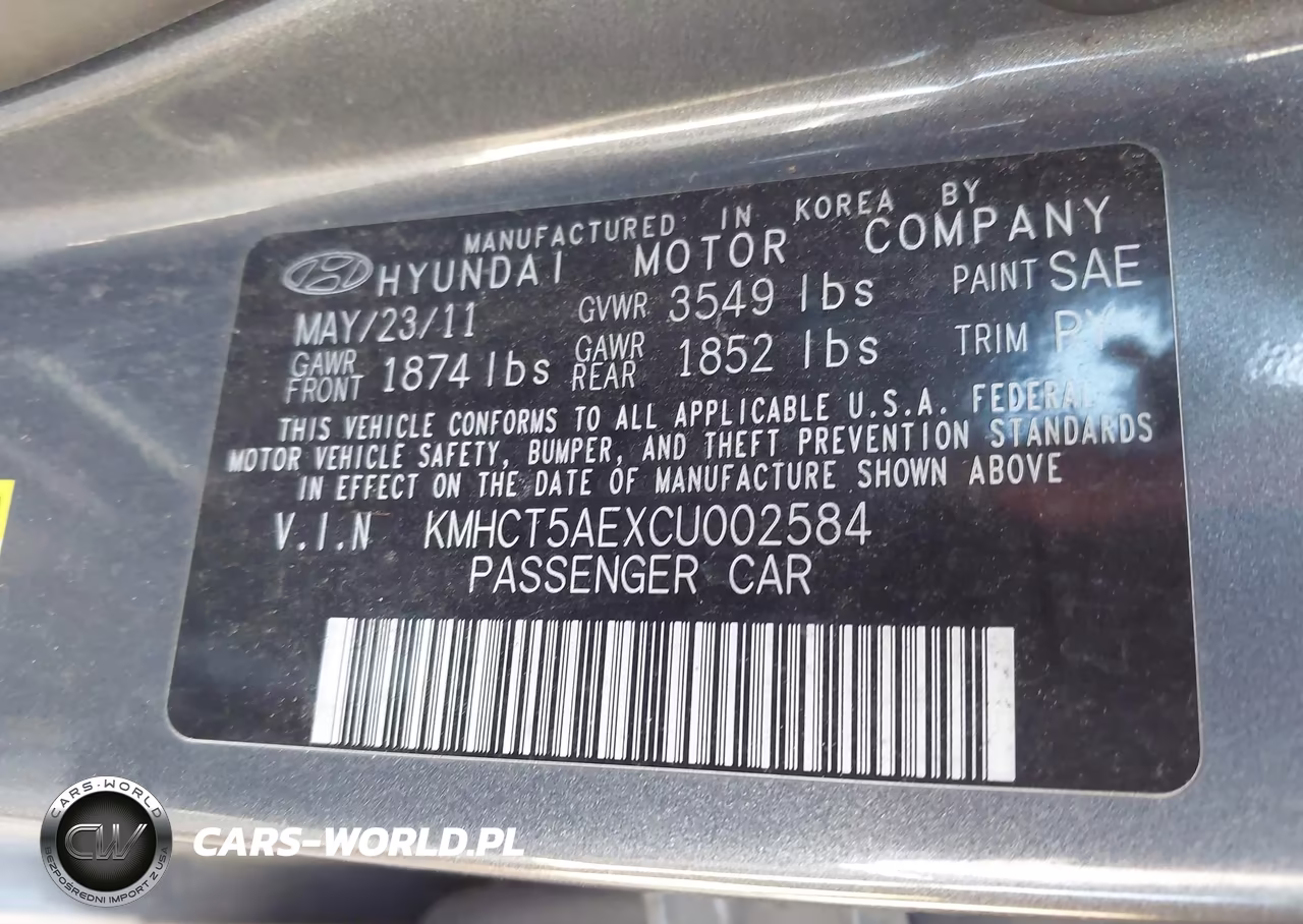 2012 Hyundai Accent Gs VIN:KMHCT5AEXCU002584 - 9
