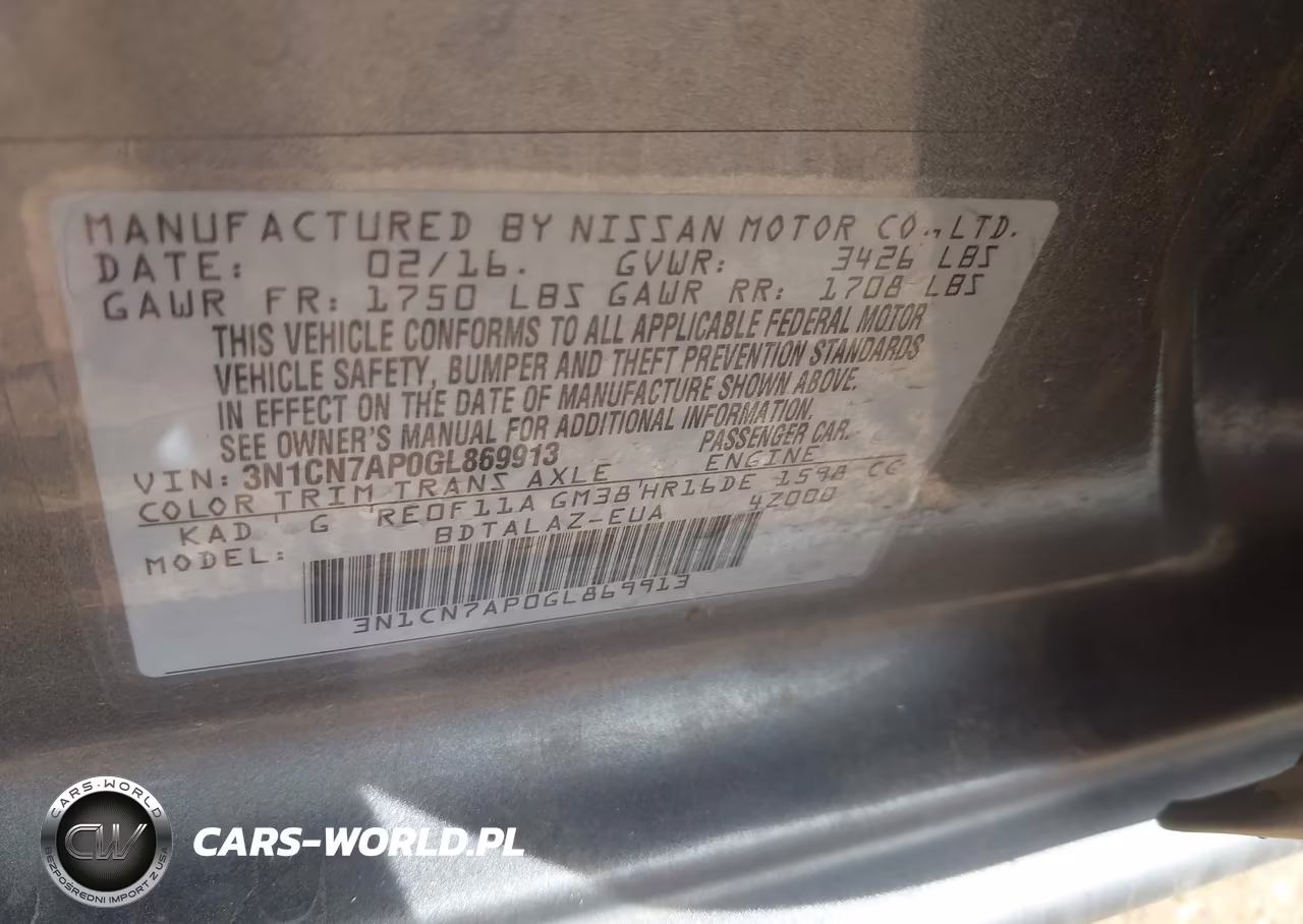 2016 Nissan Versa S Plus VIN:3N1CN7AP0GL869913 - 9