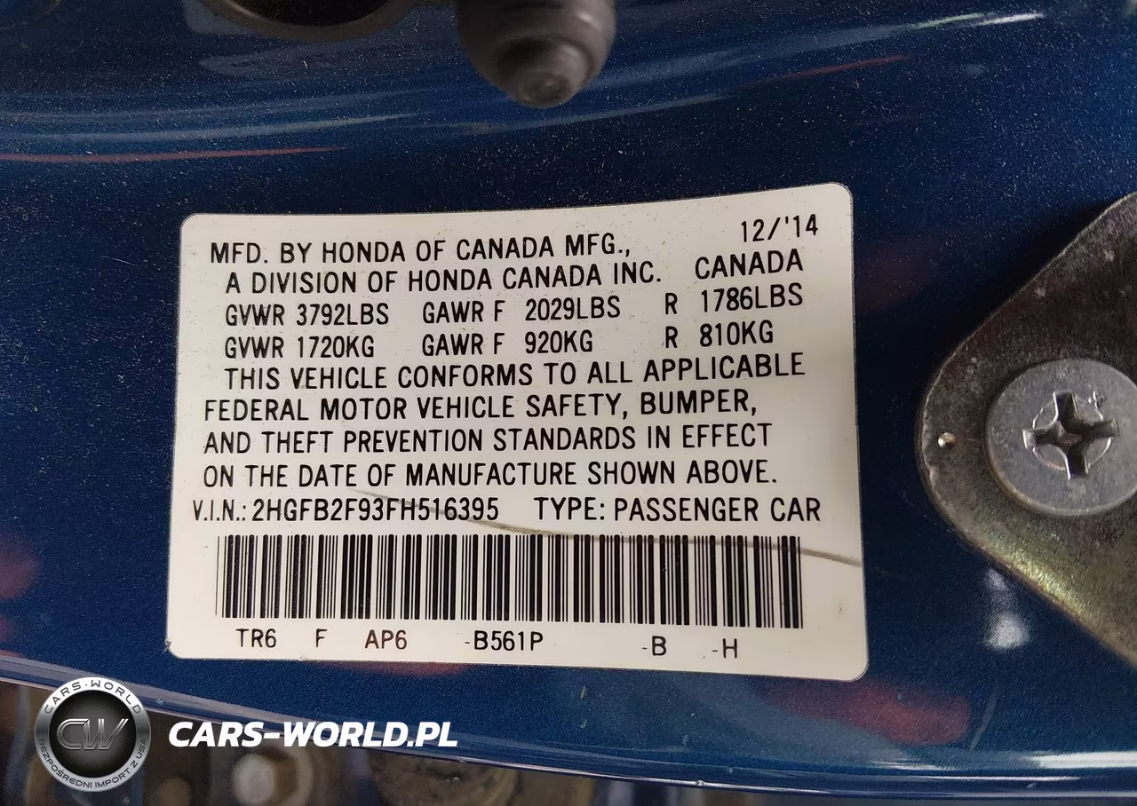 2015 Honda Civic Ex-L VIN:2HGFB2F93FH516395 - 9