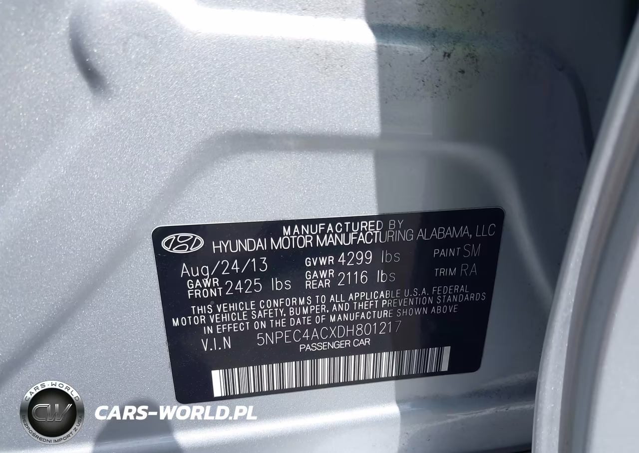 2013 Hyundai Sonata Limited VIN:5NPEC4ACXDH801217 - 9