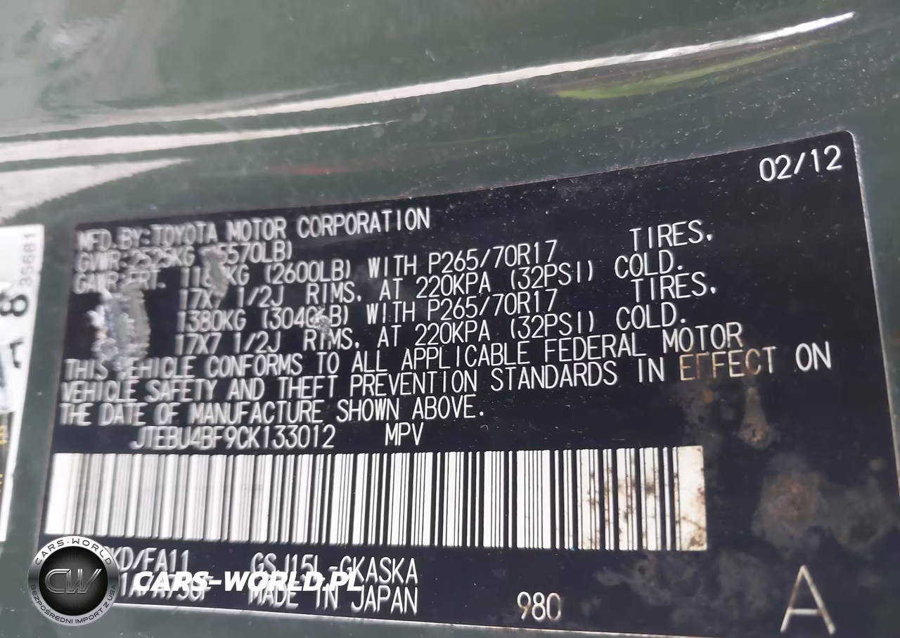 2012 Toyota Fj Cruiser VIN:JTEBU4BF9CK133012 - 9