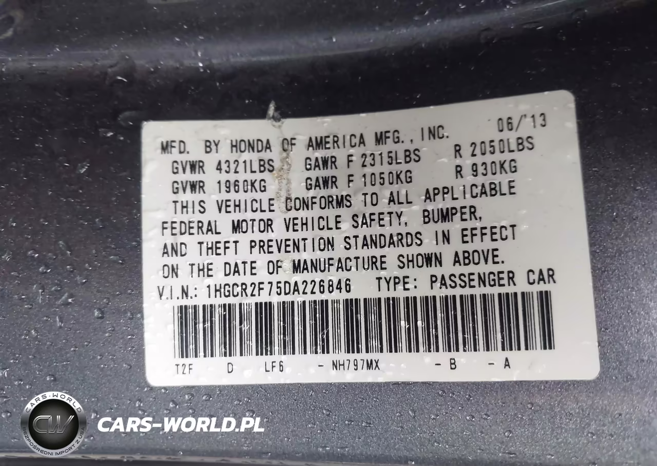 2013 Honda Accord Sdn Ex VIN:1HGCR2F75DA226846 - 9
