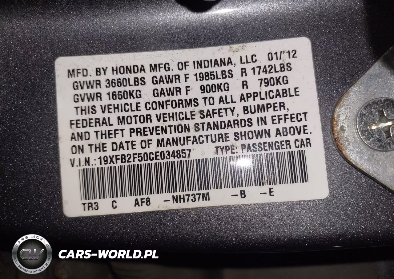 2012 Honda Civic Sdn Lx VIN:19XFB2F50CE034857 - 9