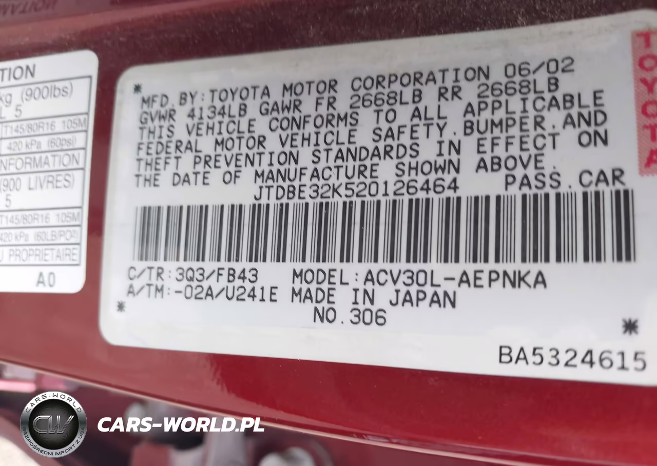 2002 Toyota Camry Le VIN:JTDBE32K520126464 - 9