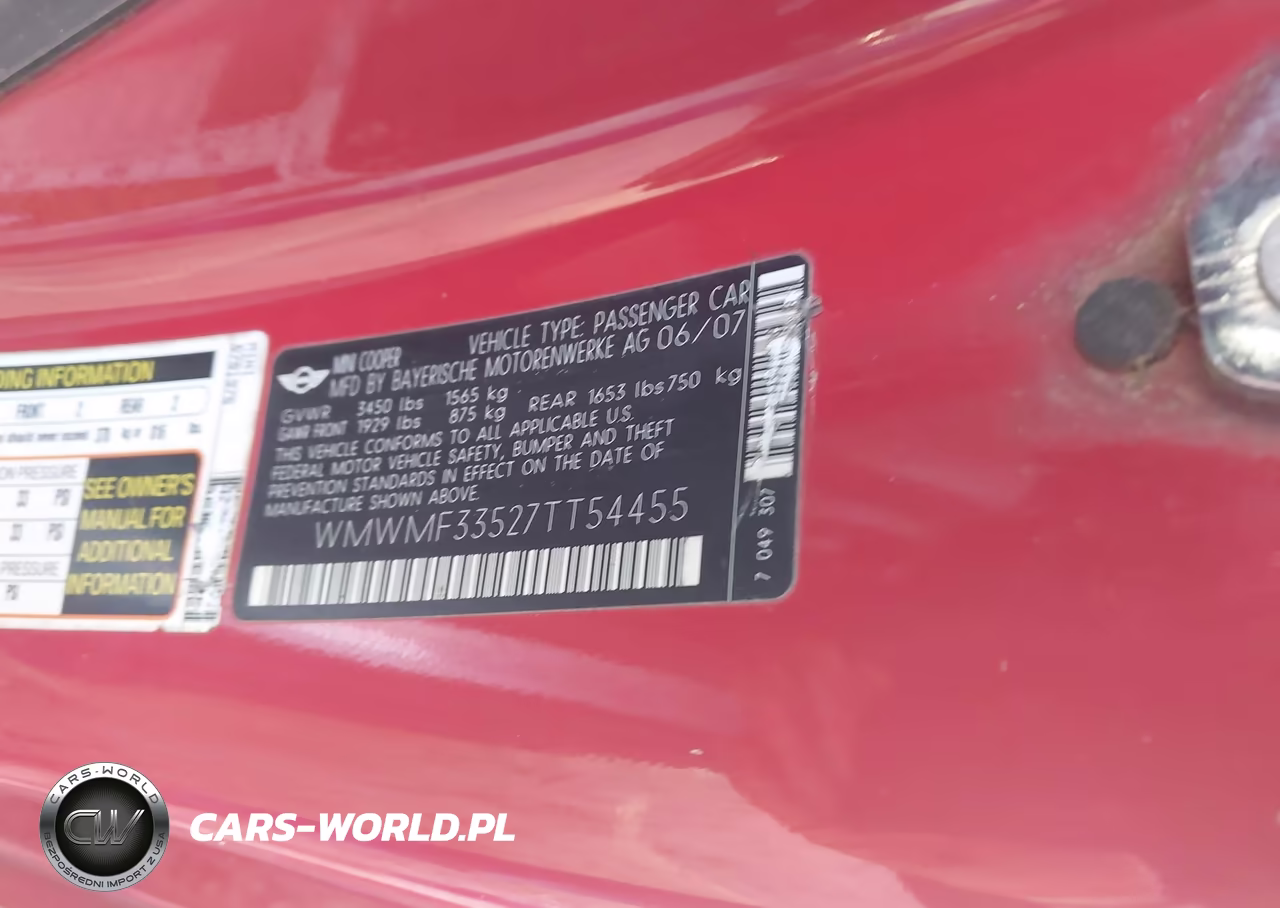 2007 Mini Cooper Hardtop VIN:WMWMF33527TT54455 - 9