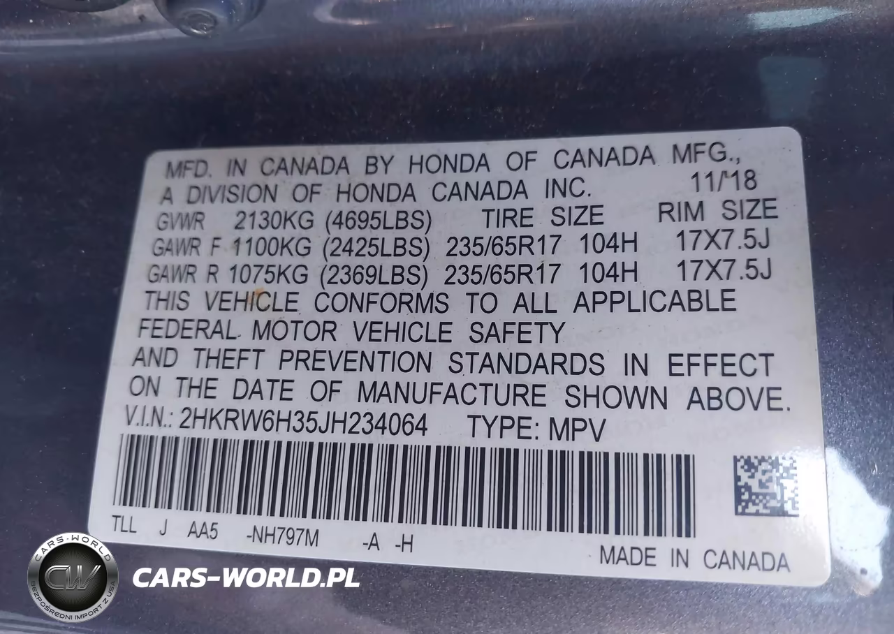 2018 Honda Cr-V Lx VIN:2HKRW6H35JH234064 - 9