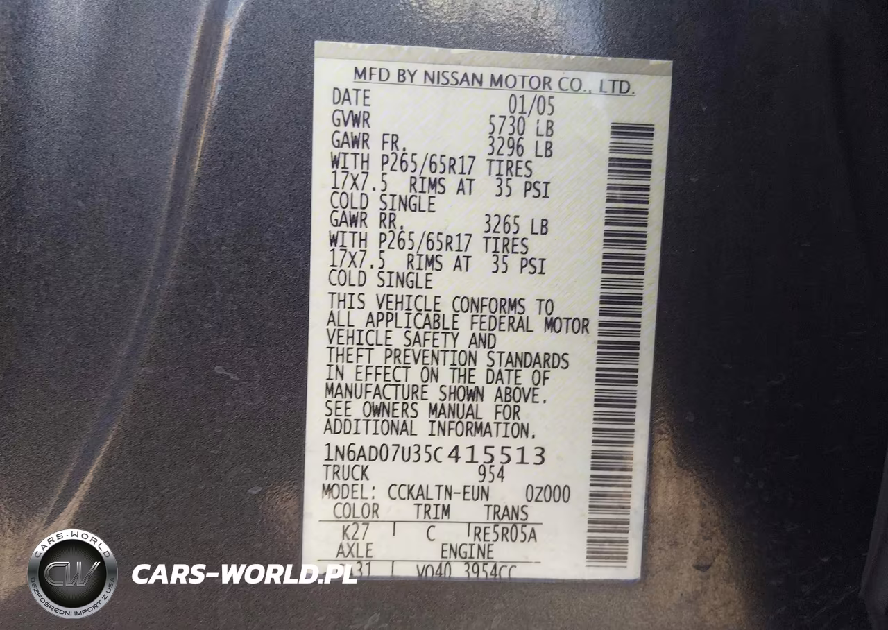 2005 Nissan Frontier Le VIN:1N6AD07U35C415513 - 9