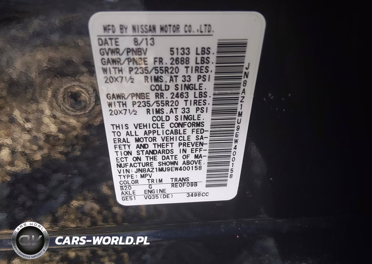 2014 Nissan Murano Le VIN:JN8AZ1MU9EW400158 - 9