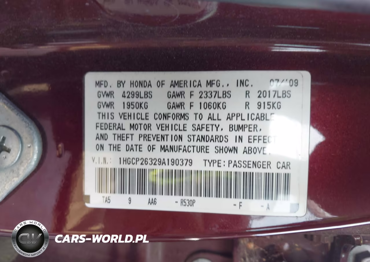 2009 Honda Accord Sdn Lx VIN:1HGCP26329A190379 - 9