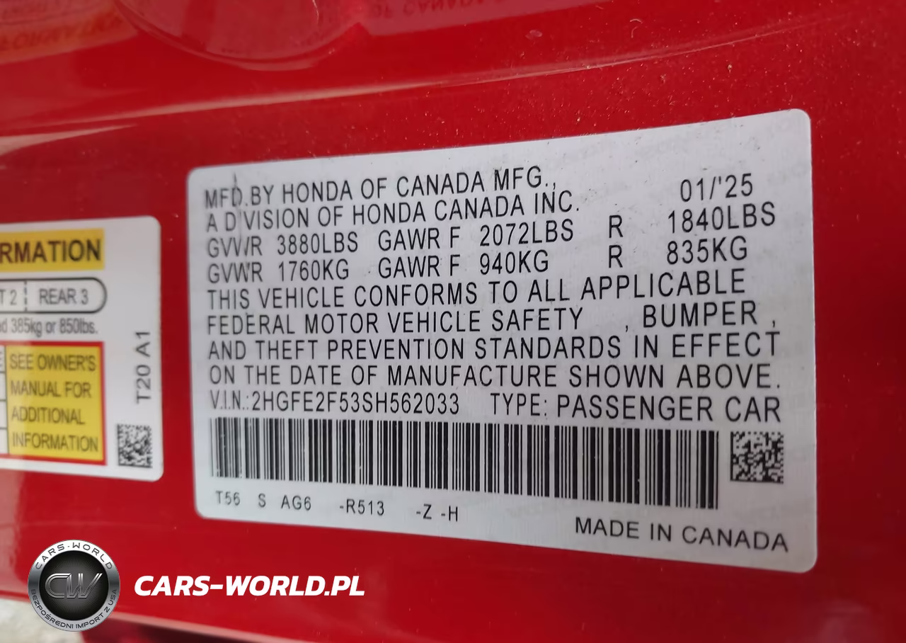 2025 Honda Civic Sport VIN:2HGFE2F53SH562033 - 9
