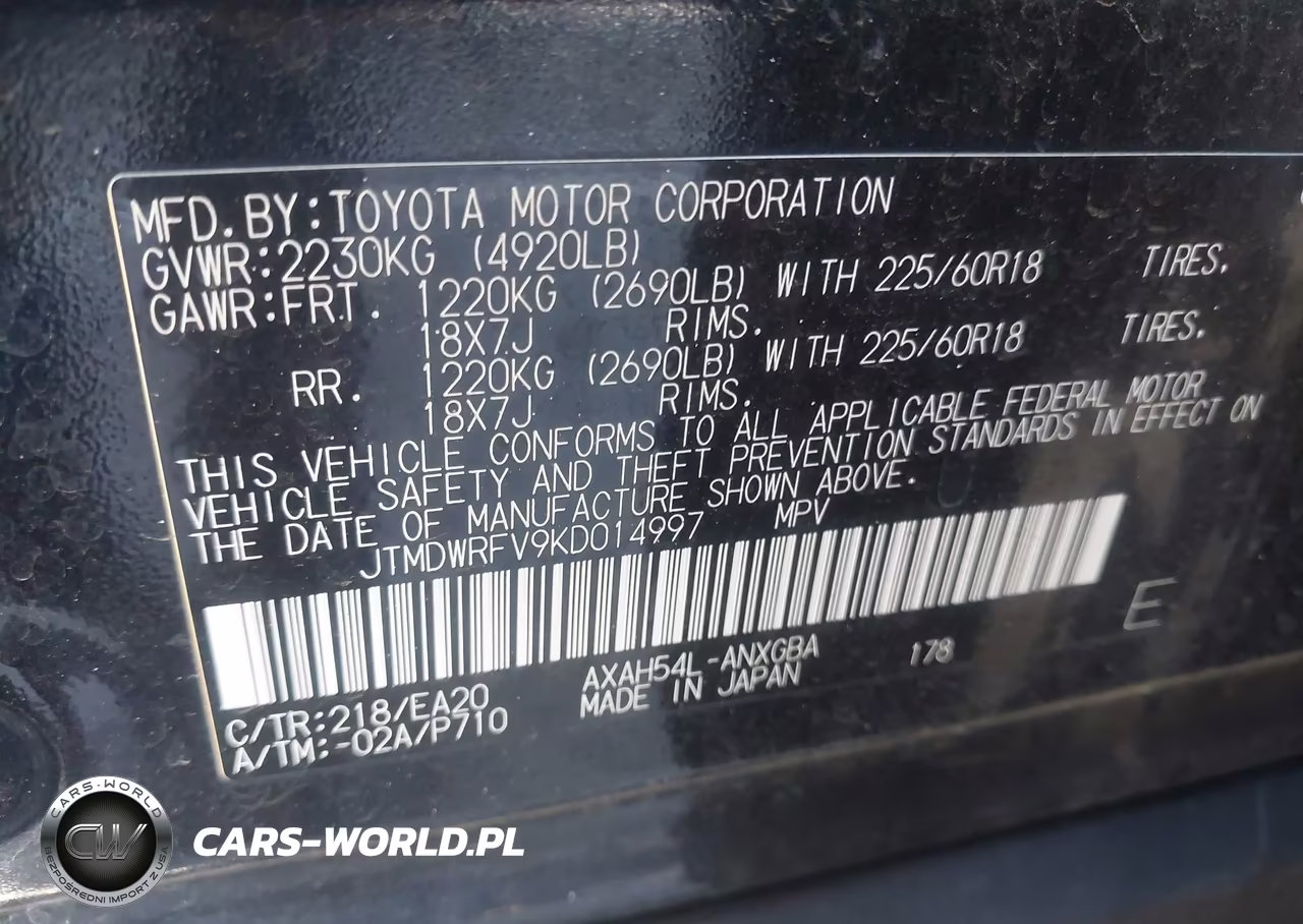 2019 Toyota Rav4 Hybrid Limited VIN:JTMDWRFV9KD014997 - 9