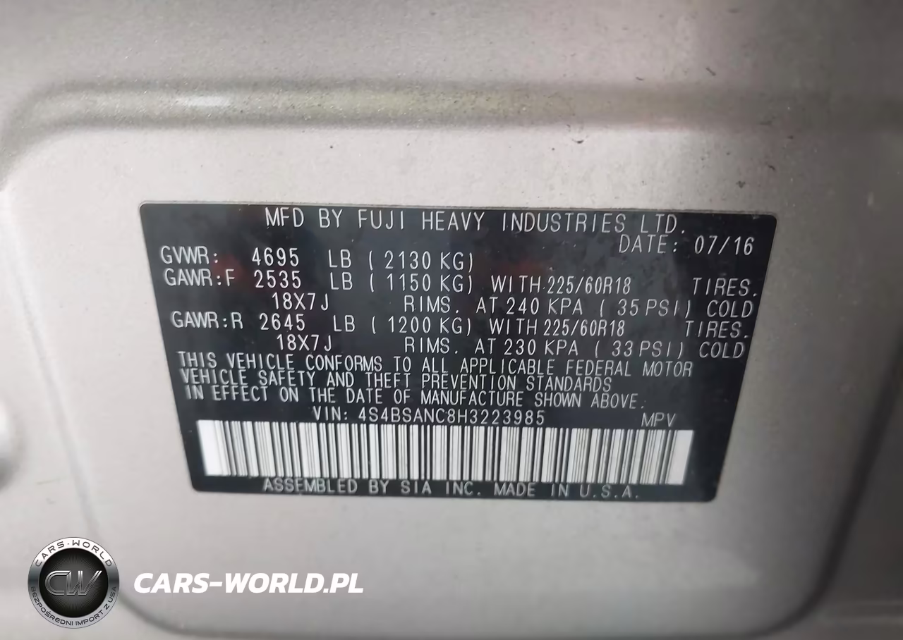 2017 Subaru Outback 2.5I Limited VIN:4S4BSANC8H3223985 - 9