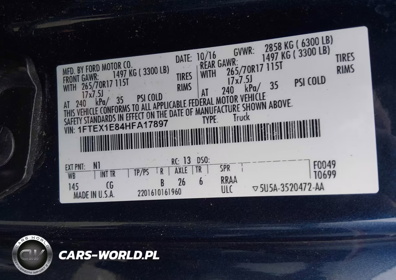 2017 Ford F-150 Xl VIN:1FTEX1E84HFA17897 - 9