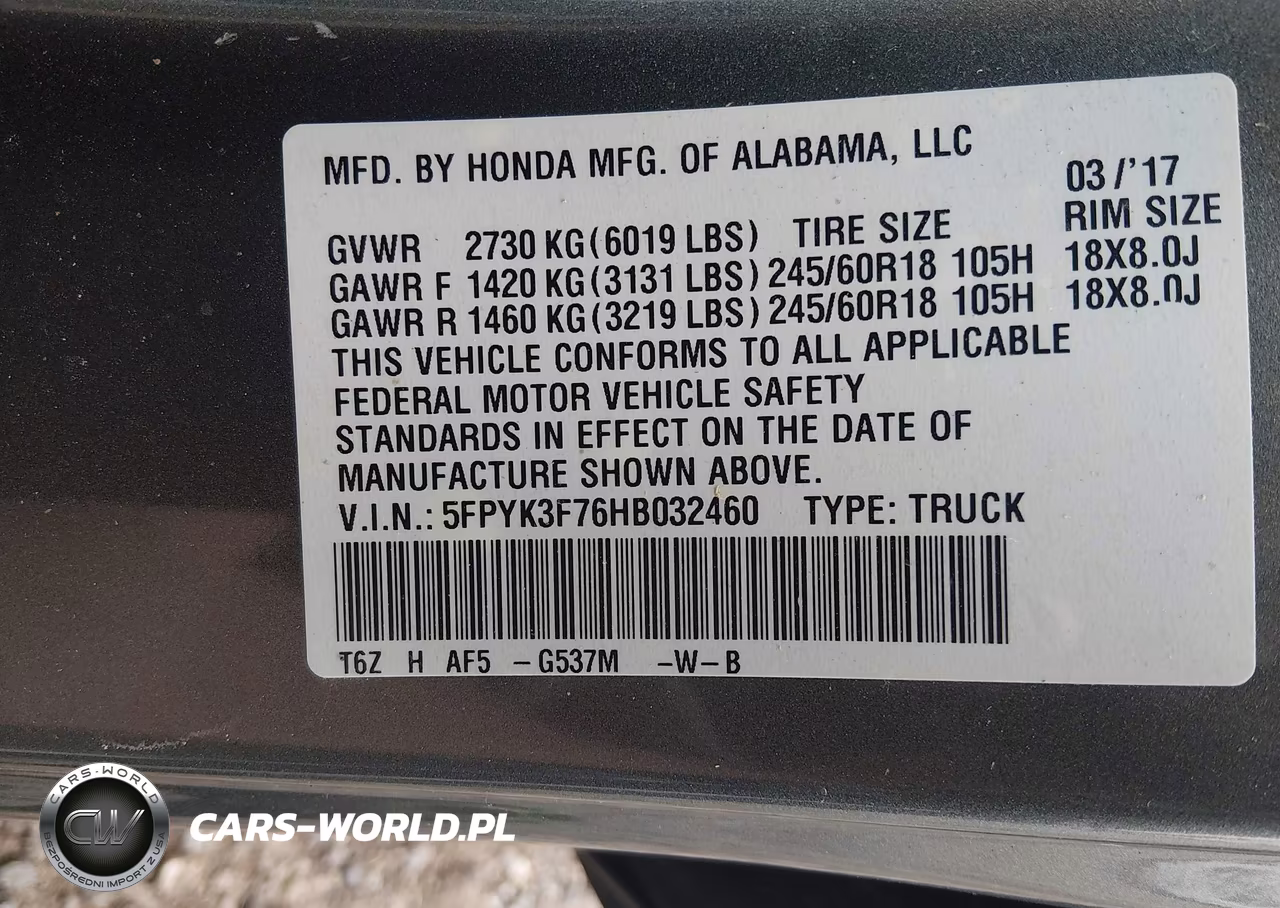 2017 Honda Ridgeline Rtl-E VIN:5FPYK3F76HB032460 - 9