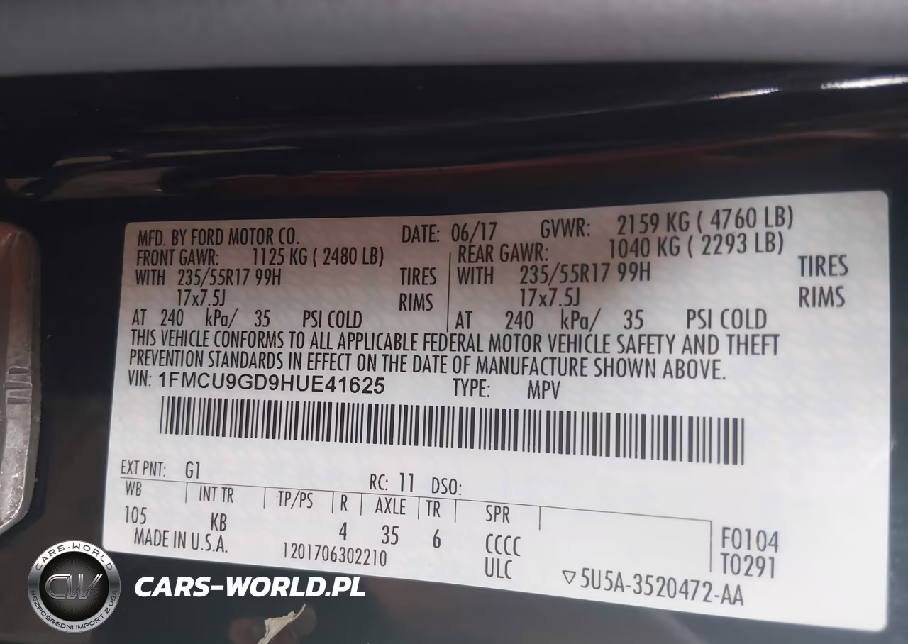 2017 Ford Escape Se VIN:1FMCU9GD9HUE41625 - 9