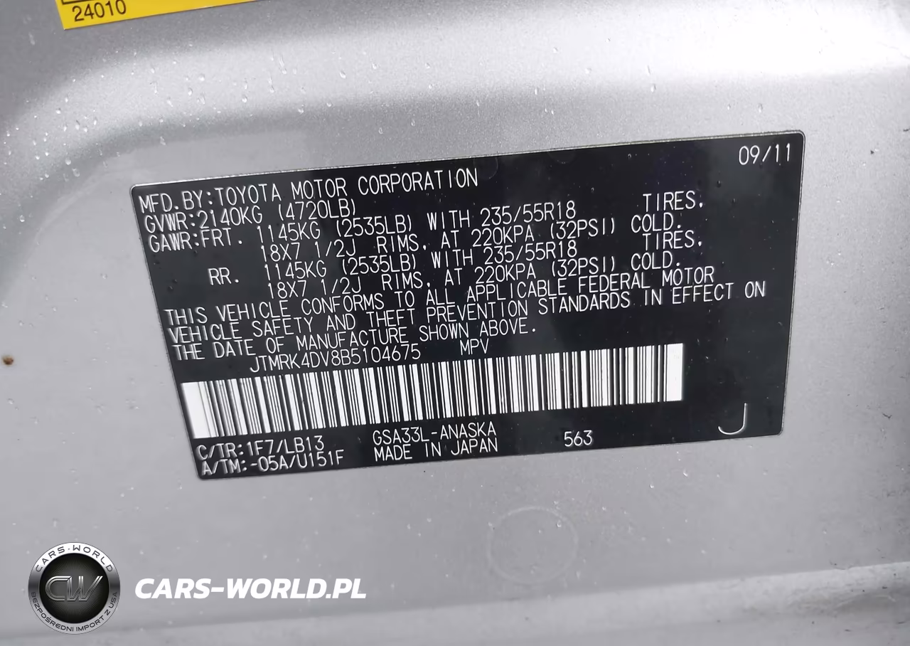 2011 Toyota Rav4 Sport V6 VIN:JTMRK4DV8B5104675 - 9