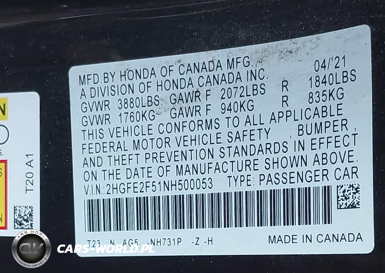 2022 Honda Civic Sport VIN:2HGFE2F51NH500053 - 9