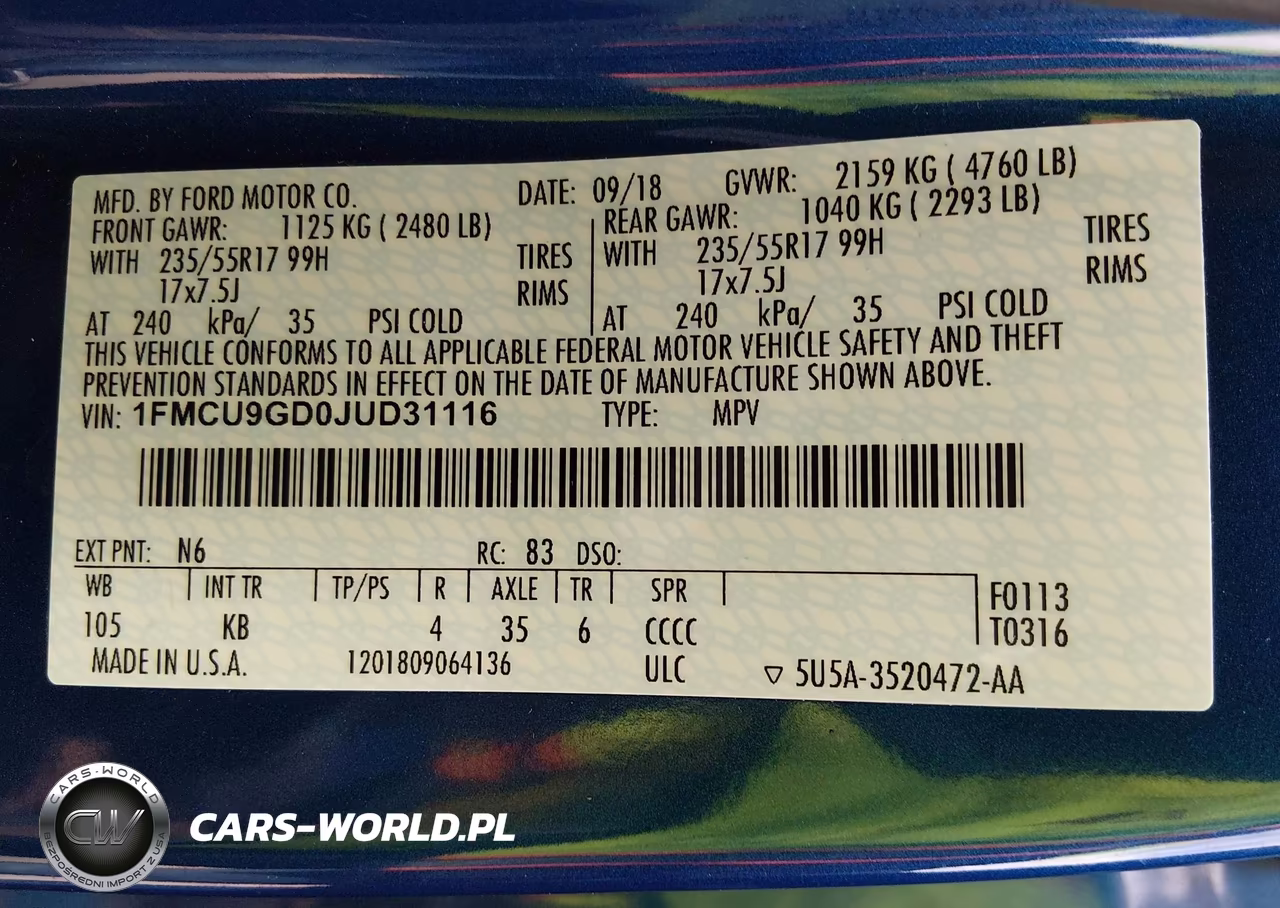 2018 Ford Escape Se VIN:1FMCU9GD0JUD31116 - 9
