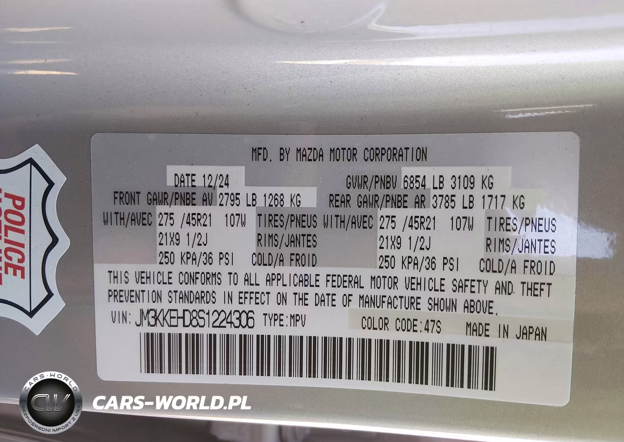 2025 Mazda Cx-90 3.3 Turbo Premium Plus Package VIN:JM3KKEHD8S1224306 - 9