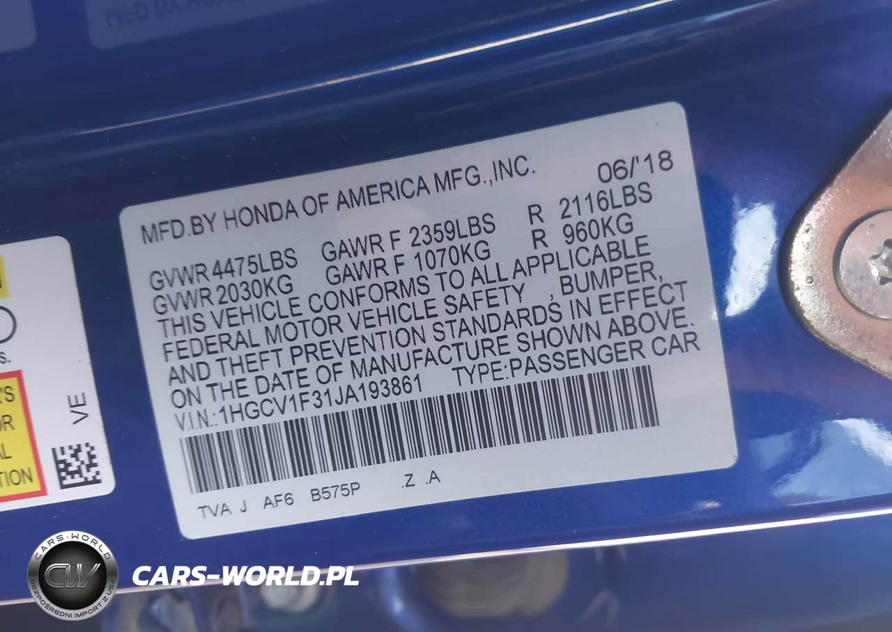 2018 Honda Accord Sport VIN:1HGCV1F31JA193861 - 9