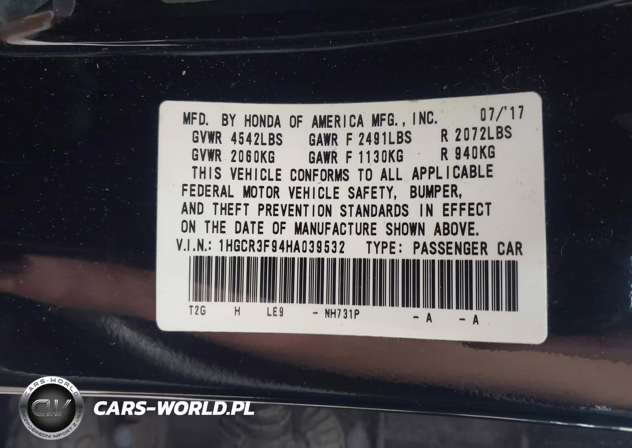 2017 Honda Accord Touring V6 VIN:1HGCR3F94HA039532 - 9