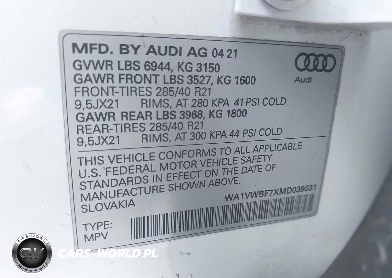 2021 Audi Sq7 Prestige VIN:WA1VWBF7XMD039031 - 9