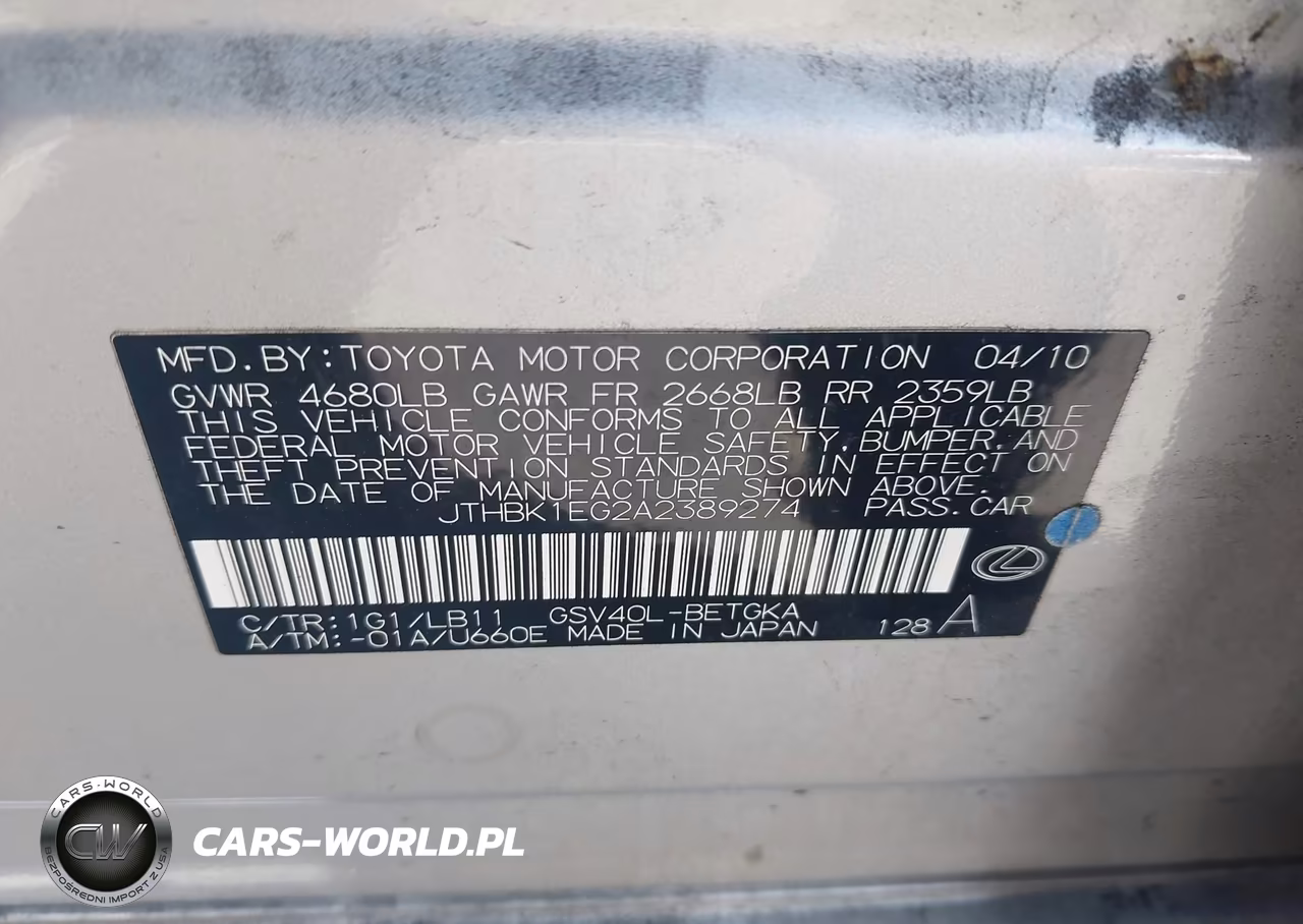 2010 Lexus Es 350 VIN:JTHBK1EG2A2389274 - 9