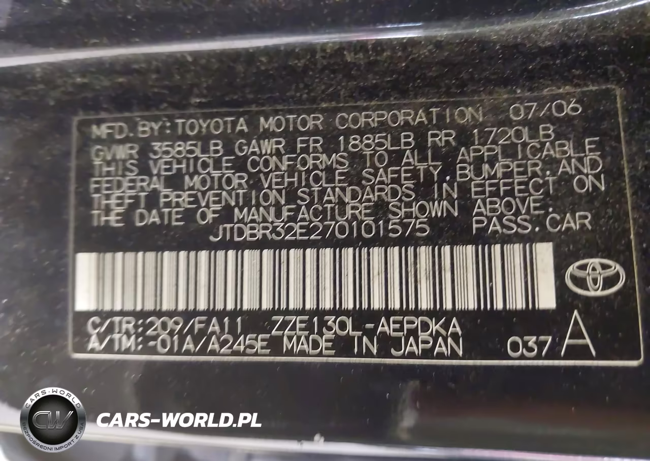 2007 Toyota Corolla Ce VIN:JTDBR32E270101575 - 9