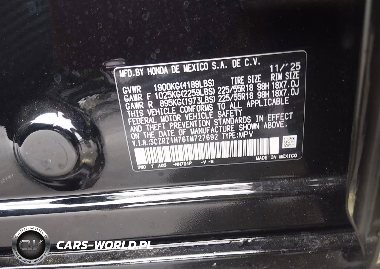 2026 Honda Hr-V 2Wd Ex-L VIN:3CZRZ1H76TM727692 - 9