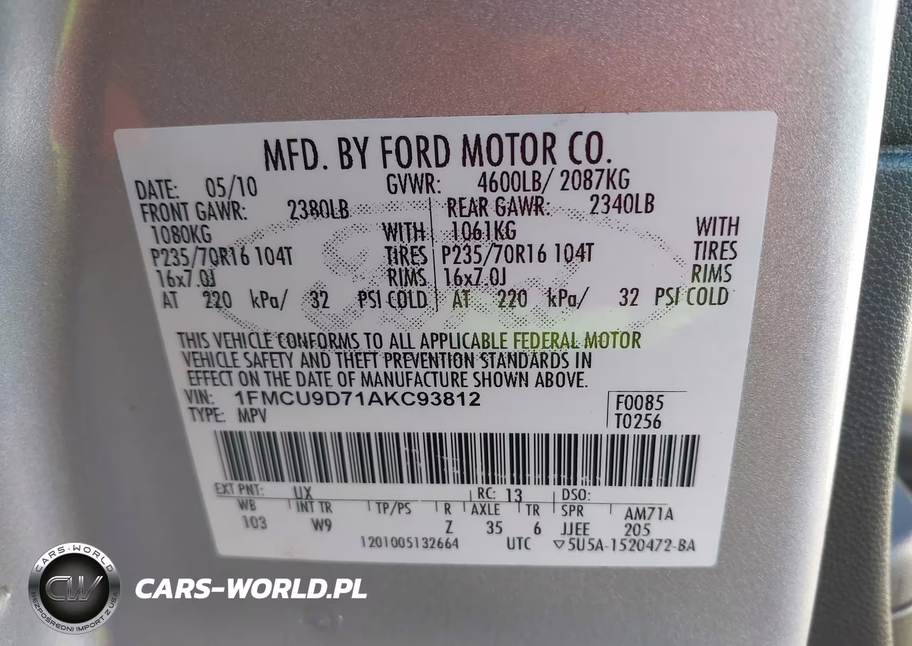2010 Ford Escape Xlt VIN:1FMCU9D71AKC93812 - 9