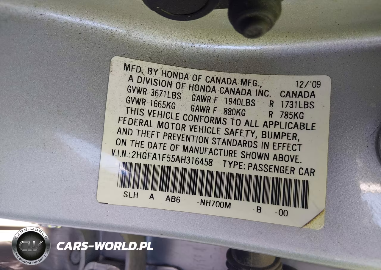 2010 Honda Civic Lx VIN:2HGFA1F55AH316458 - 9