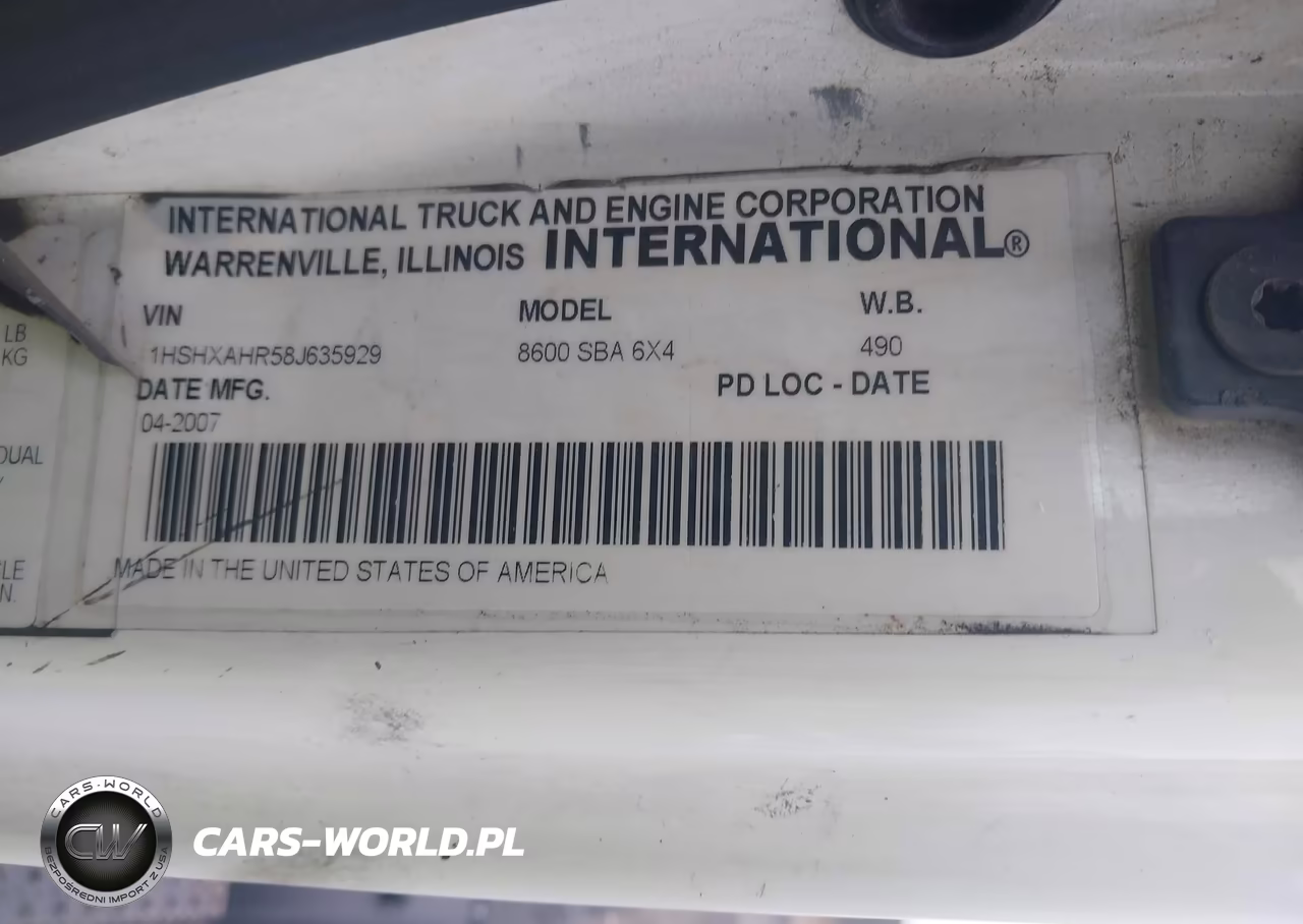 2008 International 8000 8600 VIN:1HSHXAHR58J635929 - 8
