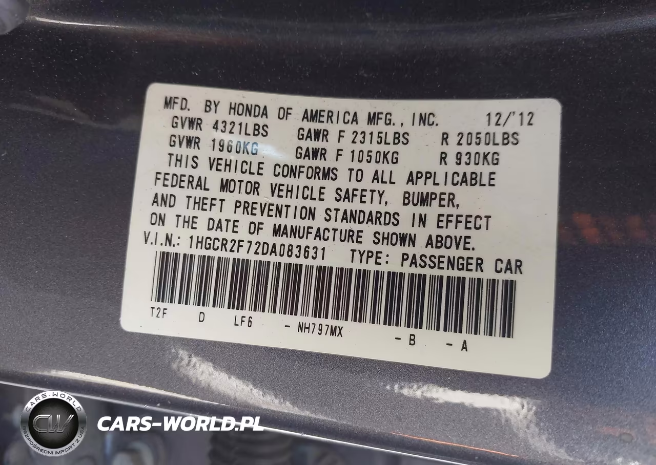 2013 Honda Accord Sdn Ex VIN:1HGCR2F72DA083631 - 9