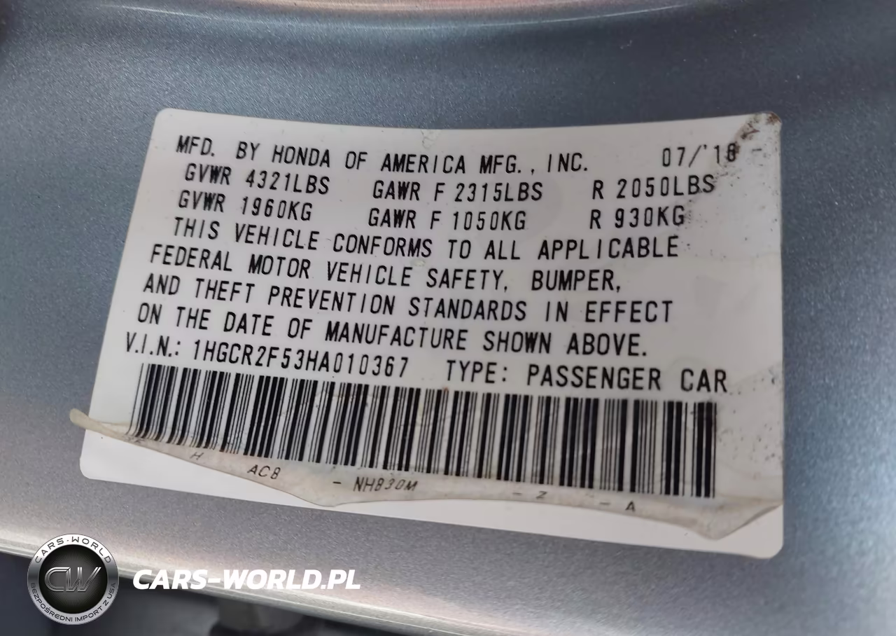 2017 Honda Accord Sport VIN:1HGCR2F53HA010367 - 9