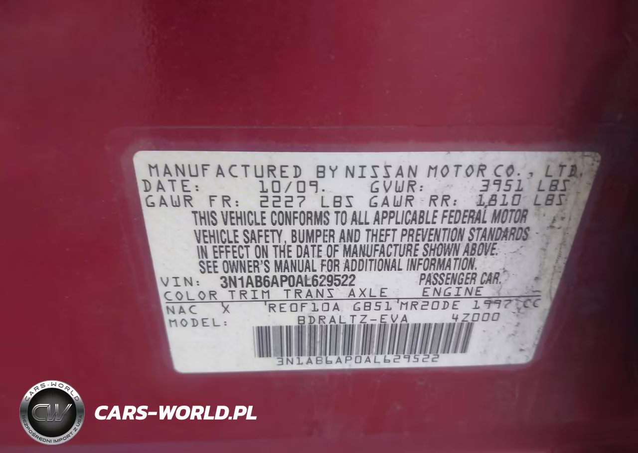 2010 Nissan Sentra 2.0 S VIN:3N1AB6AP0AL629522 - 9