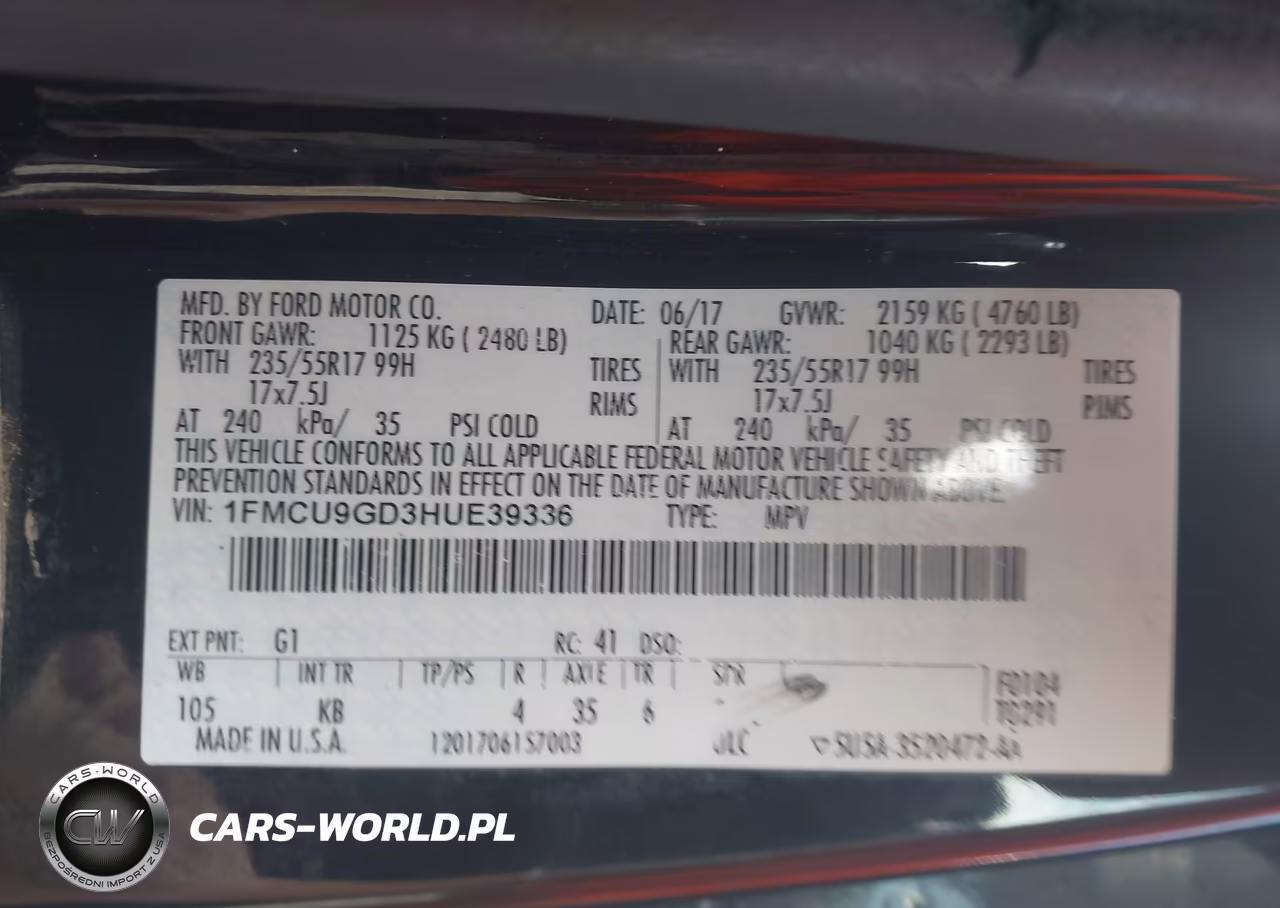 2017 Ford Escape Se VIN:1FMCU9GD3HUE39336 - 9