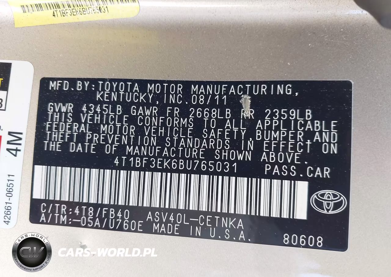 2011 Toyota Camry Le VIN:4T1BF3EK6BU765031 - 9