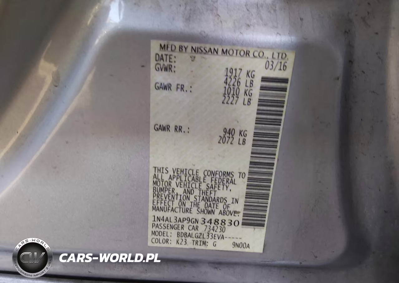 2016 Nissan Altima 2.5-2.5 S-2.5 Sl-2.5 Sr-2.5 Sv VIN:1N4AL3AP9GN348830 - 9
