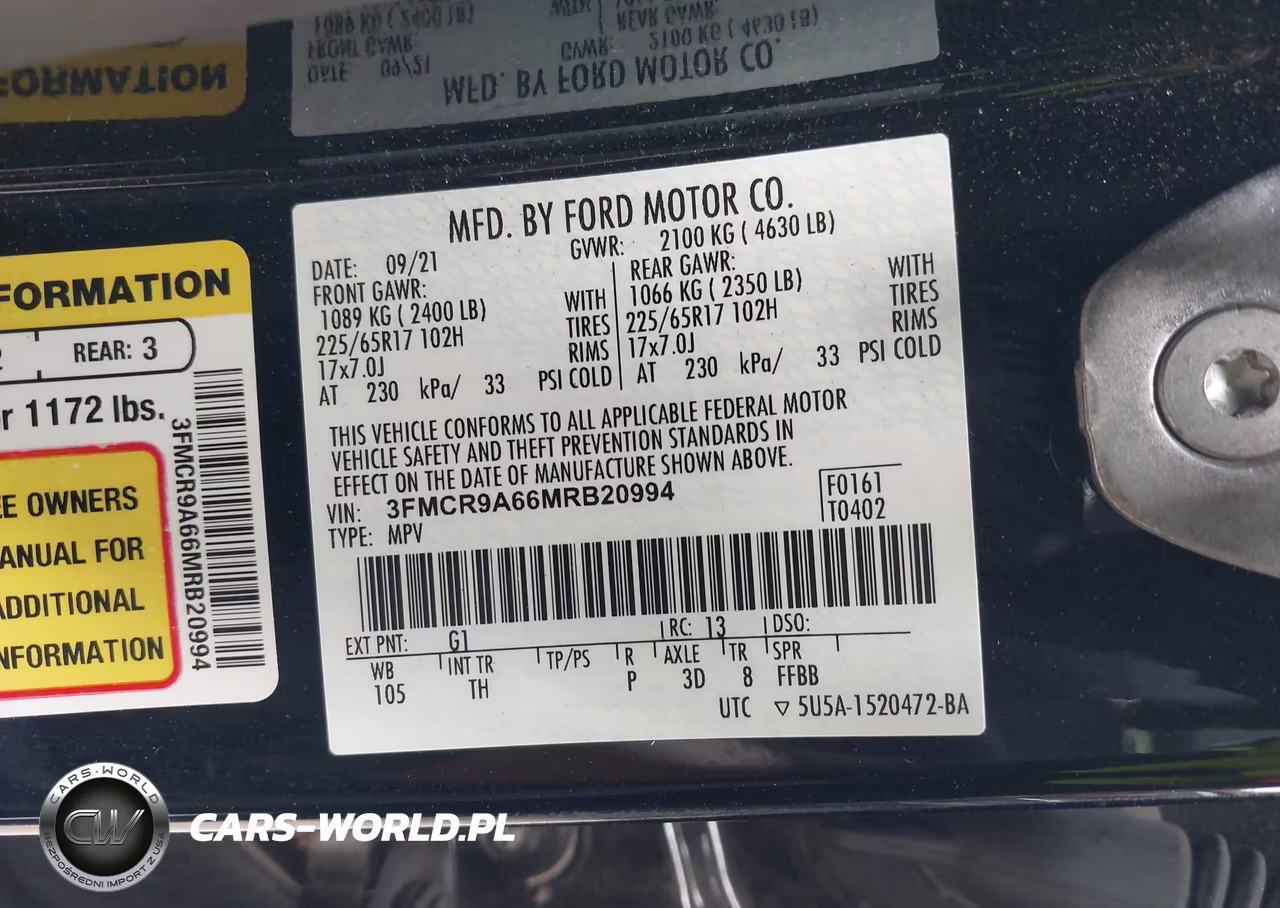 2021 Ford Bronco Sport VIN:3FMCR9A66MRB20994 - 9
