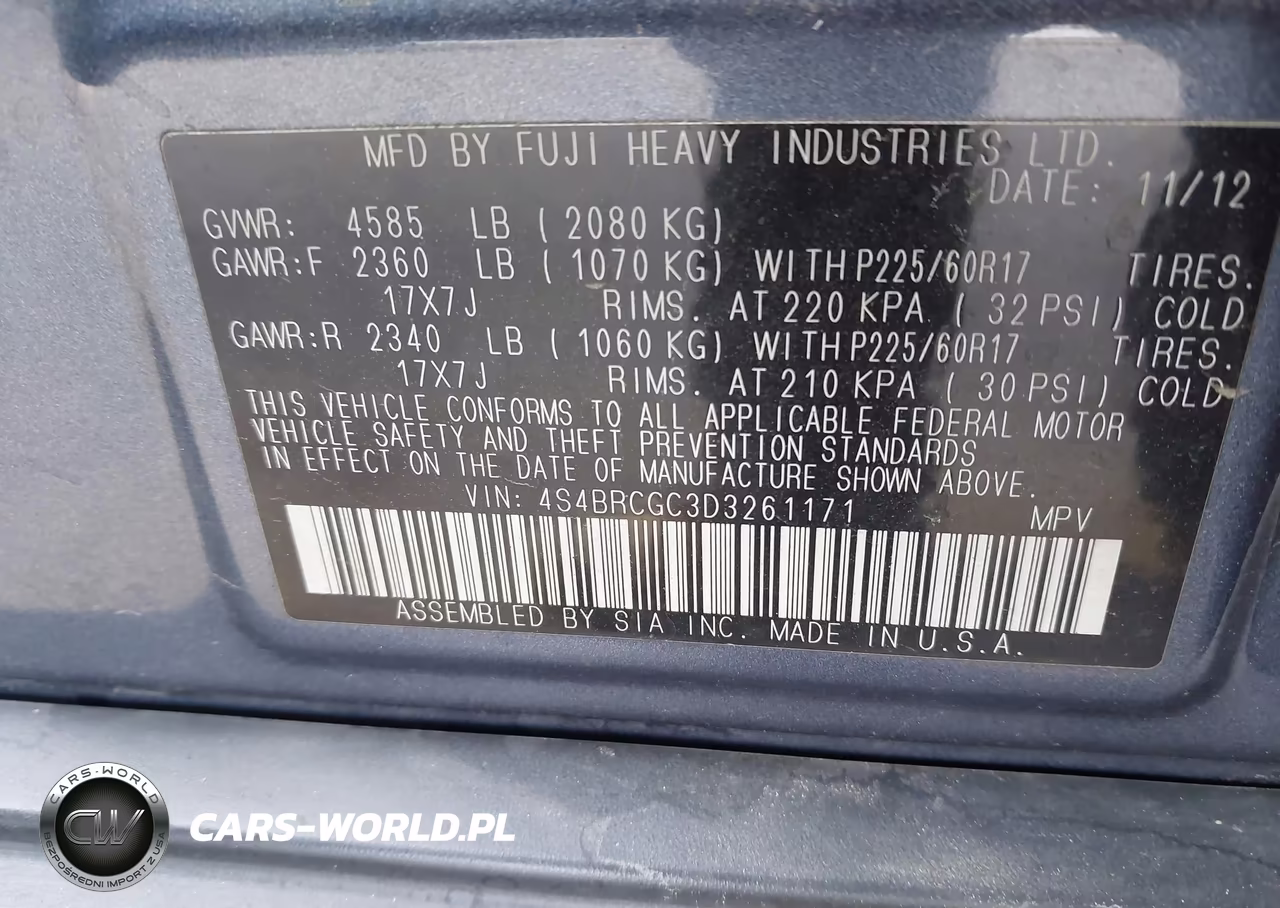 2013 Subaru Outback 2.5I Premium VIN:4S4BRCGC3D3261171 - 9